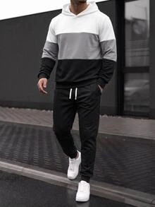 Manfinity RebelGame Men's Colorblock Long Sleeve Casual Hoodie And Drawstring Waist Sweatpants Set Halloween Christmas Winter Party Autumn - Multicolor - View 1