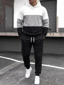 Manfinity RebelGame Men's Colorblock Long Sleeve Casual Hoodie And Drawstring Waist Sweatpants Set Halloween Christmas Winter Party Autumn - Multicolor - View 2