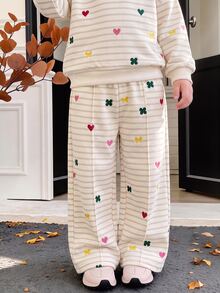 Baby Girl Casual Soft Thick Long Sleeve Crew Neck Pullover Sweatshirt & Wide Leg Pants Set, Suitable For Autumn/Winter - Multicolor - View 8