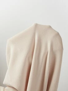 SHEIN Elegant Light Beige Autumn Brunch Ribbed Knit Sweater Dress For Women,Square Neck Backless Ruffle Hem Sleeveless Slim Fit Bodycon Midi Party Dress - Apricot - View 14