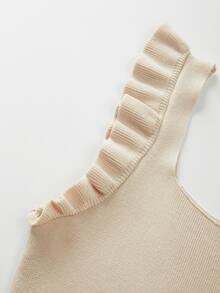 SHEIN Elegant Light Beige Autumn Brunch Ribbed Knit Sweater Dress For Women,Square Neck Backless Ruffle Hem Sleeveless Slim Fit Bodycon Midi Party Dress - Apricot - View 12