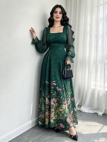 Seusyu Plus Size Elegant Commuter Floral Print Dress - Multicolor - View 6