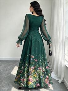 Seusyu Plus Size Elegant Commuter Floral Print Dress - Multicolor - View 3