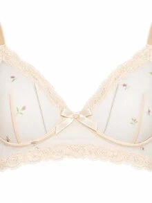 AiiRZ Floral Mesh Bralette With Lace Trim Edges Adjustable Straps Satin Bow Detail And Underwire Cups For Everyday Wear - Multicolor - View 3
