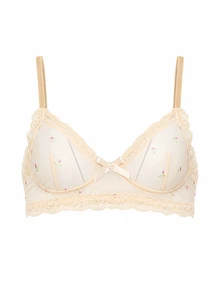 AiiRZ Floral Mesh Bralette With Lace Trim Edges Adjustable Straps Satin Bow Detail And Underwire Cups For Everyday Wear - Multicolor - View 1