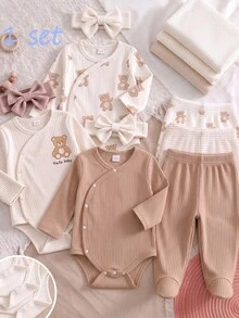 1pc Newborn Ribbed Knit Set, Skin-Friendly Ribbed Texture, Side Snap Button Detail, Suitable For Home, Sleep, Outings, Spring/Autumn/All Seasons, Versatile For Home Wear, Layering And More - Multicolor - View 2