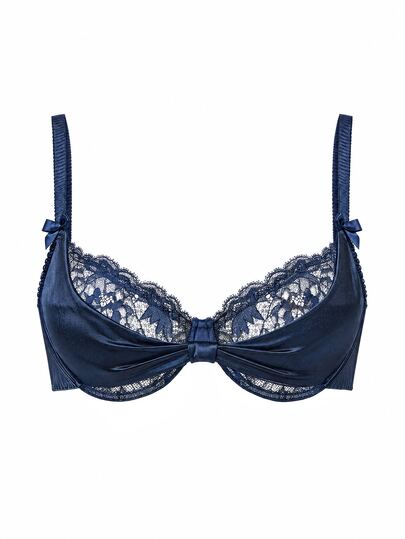 AiiRZ Satin And Lace Balconette Bra With Underwire Padded Cups Adjustable Straps And Bow Detail For Everyday Wear
