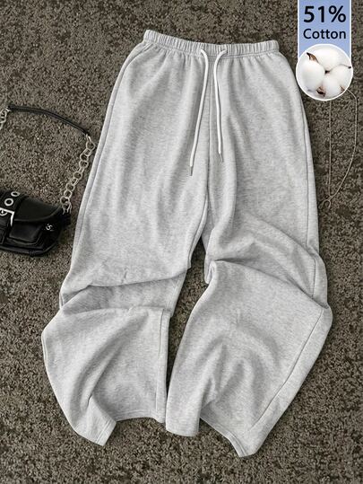 Attitoon Casual Sports Style 51% Cotton Women's Light Gray Floral Sweatpants, Versatile For Autumn/Winter