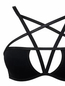 SUMWON WOMEN Strappy Halter Bikini Set With Crossover Strap Detail Cut-Out Bralette Top And Cheeky String Bottoms Beach Swimwear - Black - View 3