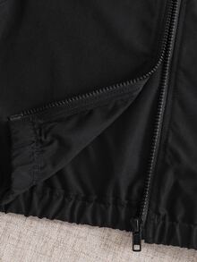 SHEIN 男童休閒刺繡對比條紋拉鍊上衣與運動長褲套裝，秋冬季 - 藏藍色 - 查看 7