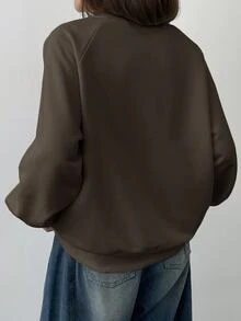 DAZY 宽松圆领刺绣设计女式长袖运动衫，秋季女装 - 咖啡棕 - 查看 2