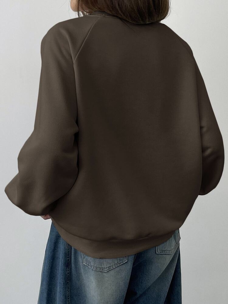 DAZY Loose Fit Round Neck Embroidered Design Long Sleeve Sweatshirt For Women,Fall Women Clothes - Coffee Brown - View 2