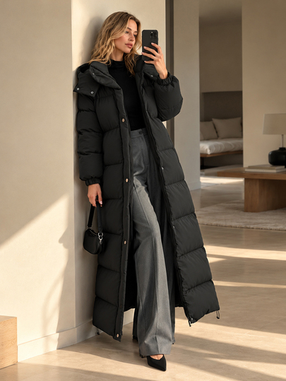 EURMUSE Plus Size Thick Padded Coat, New Warm Winter Coat, Loose Fit Travel Everyday Black Casual Hiking