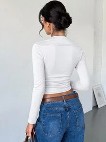 Firerie Women's Casual Elegant Versatile Solid Color Long Sleeve T-Shirt Brunch Going Out White Fall - White - View 2
