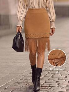 Brillora Women's Tassel Design Fashionable Versatile Skirt - Brown - View 1