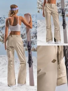 GLOWMODE Après Glow Collection Slope Star High-Rise Ski Pants With Adjustable Zippers & Fleece-Lined Pockets Daily Casual Winter Skiing Outdoor - Khaki - View 7