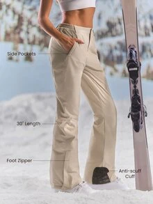 GLOWMODE Après Glow Collection Slope Star High-Rise Ski Pants With Adjustable Zippers & Fleece-Lined Pockets Daily Casual Winter Skiing Outdoor - Khaki - View 3