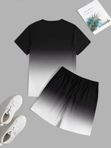 Manfinity RSRT Men's Ombre Gradient Round Neck Short Sleeve T-Shirt And Shorts Two Pieces Set, Summer Co Ords, Cozy Outfits, Holiday - Multicolor - View 2