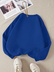 INAWLY Solid Thermal Lined Sweatshirt,Long Sleeve Tops Graduation,Back To School,Graduation,Teacher For Women,Back To School Pullover Fall Sweatshirt - Royal Blue - View 2