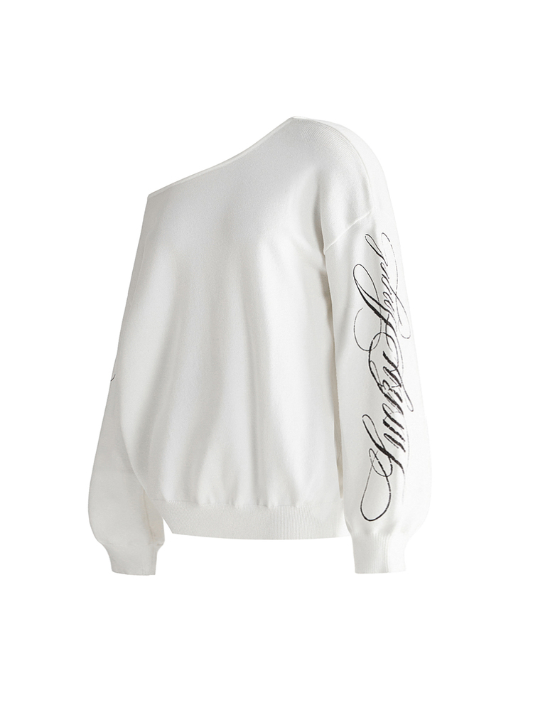 ROMWE Grunge Punk Women's Winter Y2K Hot Girl Vintage Music Festival Party Jacquard Floral Loose Asymmetrical Shoulder Pullover Sweater - Beige - View 7
