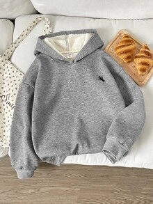Tween Girls Tween Girl Tween Girl Kids Autumn/Winter Thermal Lined Thickened Composite Print Minimalist Versatile Sweatshirt - Grey - View 6