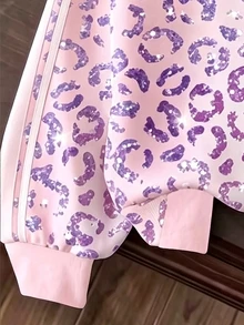 Girls' Cute Pink Purple Shiny Leopard Print Front Zip Hooded Jacket, Y2K Glitter Leopard Fleece Sweatshirt For Fall, Winter Gifts Birthday - Multicolor - View 6