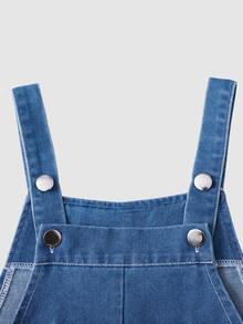 SHEIN Tween Girls Blue Denim Butterfly Print Overalls, Wide Leg Jean Jumpsuit, Suitable For All Seasons & Christmas Holiday - Blue - View 5