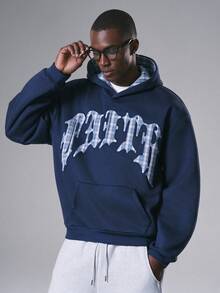 STYNVO 男士時尚拼接刺繡長袖連帽衛衣，適合日常穿著 - 藏蓝色 - 查看 3