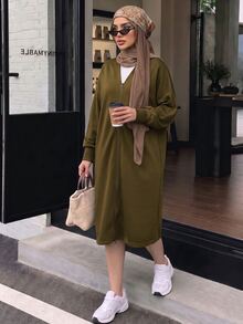Solavon جاكيت رياضي يوجا بقصة فضفاضة وطول طويل بطبقة هوائية للتغطية - أخضر عسكري - مشاهدة 2
