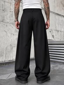 Manfinity CasualCool Men's Mature Casual Pleated Pure Formal Color Loose Black Long Pants, Perfect Choice For Holiday Gift - Black - View 2
