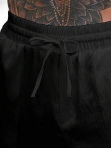 Manfinity RSRT 男士休閒百搭純色長褲 - 黑色 - 查看 3