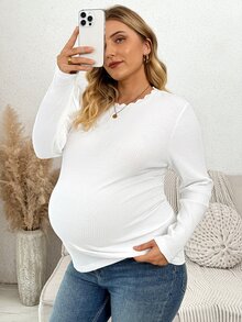 Plussiva ملابس علوية متعددة الاستخدامات بأكمام طويلة بلون موحد للنساء الحوامل مقاس كبير - أبيض - مشاهدة 8