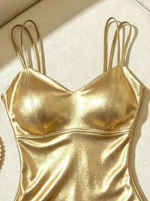 Franclia Women's Metallic Texture Fashion Casual Camisole - Gold - View 3