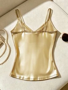 Franclia Women's Metallic Texture Fashion Casual Camisole - Gold - View 2
