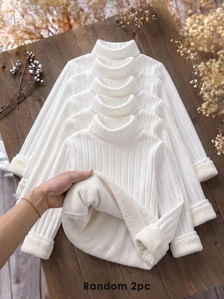 SHEIN 2PCS Young Girls T-Winter Shirts Young Girl - White - View 1