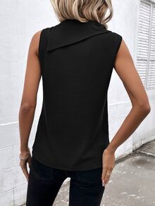 SHEIN Mock Neck Button Detail Tank Top - Black - View 2