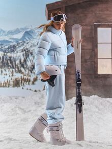 GLOWMODE Après-Ski 緞面蓬蓬夾克，立領設計，可調式下擺與抓絨內裡口袋，秋冬滑雪雪地穿著 - 藍色 - 查看 8