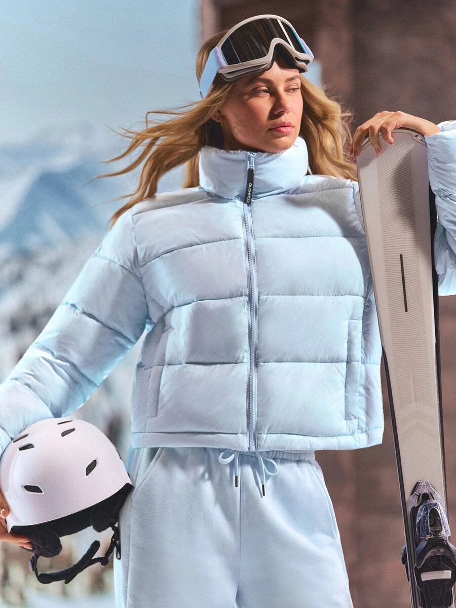 GLOWMODE Après-Ski 緞面蓬蓬夾克，立領設計，可調式下擺與抓絨內裡口袋，秋冬滑雪雪地穿著 - 藍色 - 查看 1