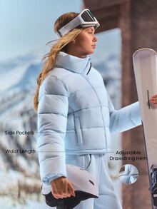 GLOWMODE Après-Ski 緞面蓬蓬夾克，立領設計，可調式下擺與抓絨內裡口袋，秋冬滑雪雪地穿著 - 藍色 - 查看 3
