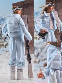 GLOWMODE Après-Ski 緞面蓬蓬夾克，立領設計，可調式下擺與抓絨內裡口袋，秋冬滑雪雪地穿著 - 藍色 - 查看 9