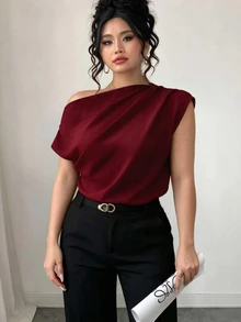 Elenzga 春夏秋優雅通勤外出度假風極簡休閒女款百搭大尺碼襯衫 辦公室派對酒紅色 - 酒紅色 - 查看 6