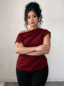 Elenzga 春夏秋優雅通勤外出度假風極簡休閒女款百搭大尺碼襯衫 辦公室派對酒紅色 - 酒紅色 - 查看 4