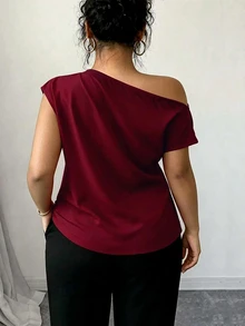 Elenzga 春夏秋優雅通勤外出度假風極簡休閒女款百搭大尺碼襯衫 辦公室派對酒紅色 - 酒紅色 - 查看 2