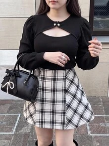 Bijouette Plus Size Women Solid Color Casual Versatile Daily Wear T-Shirt - Black - View 10