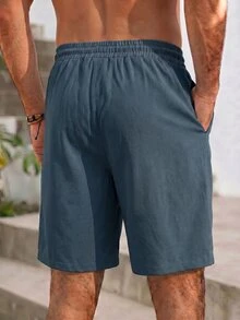 Manfinity RSRT Men's Solid Color Minimalist Casual Shorts, Holiday - Navy Blue - View 2