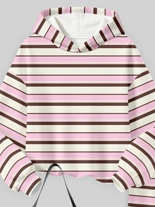Toddler Girls 2 Pcs Striped Long Sleeve Crew Neck Pullover Sweatshirt & Wide Leg Pants Set, Cozy Casual, Pink Top, Winter Outfits - Multicolor - View 5