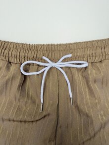 Surfspeed Men's Textured Single-Breasted Short Sleeve Shirt And Drawstring Waist Shorts Beach Set Holiday / Vacation / Beach / Hawaii / Tropical / Swim /  Bathi - Camel - View 6