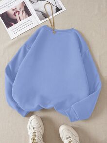 INAWLY Women's Stylish Light Blue Solid Color Casual Sweatshirt,Long Sleeve Pullover Tops For School,Autumn Fall Apparel For Teacher & Graduation,Simple - Blue - View 2