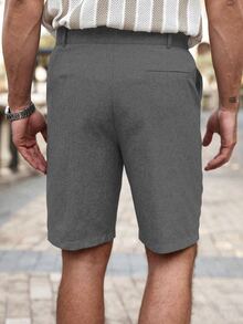Manfinity RSRT Men's Casual Slant Pocket Shorts Linen Shorts Loose Knee Cool Lucky Solid Color Summer Basic, Holiday - Grey - View 2