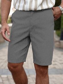 Manfinity RSRT Men's Casual Slant Pocket Shorts Linen Shorts Loose Knee Cool Lucky Solid Color Summer Basic, Holiday - Grey - View 6